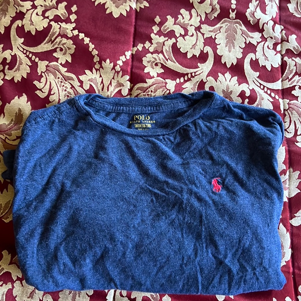 New Pooo Ralph Lauren solid navy blue long sleeve boys Tee